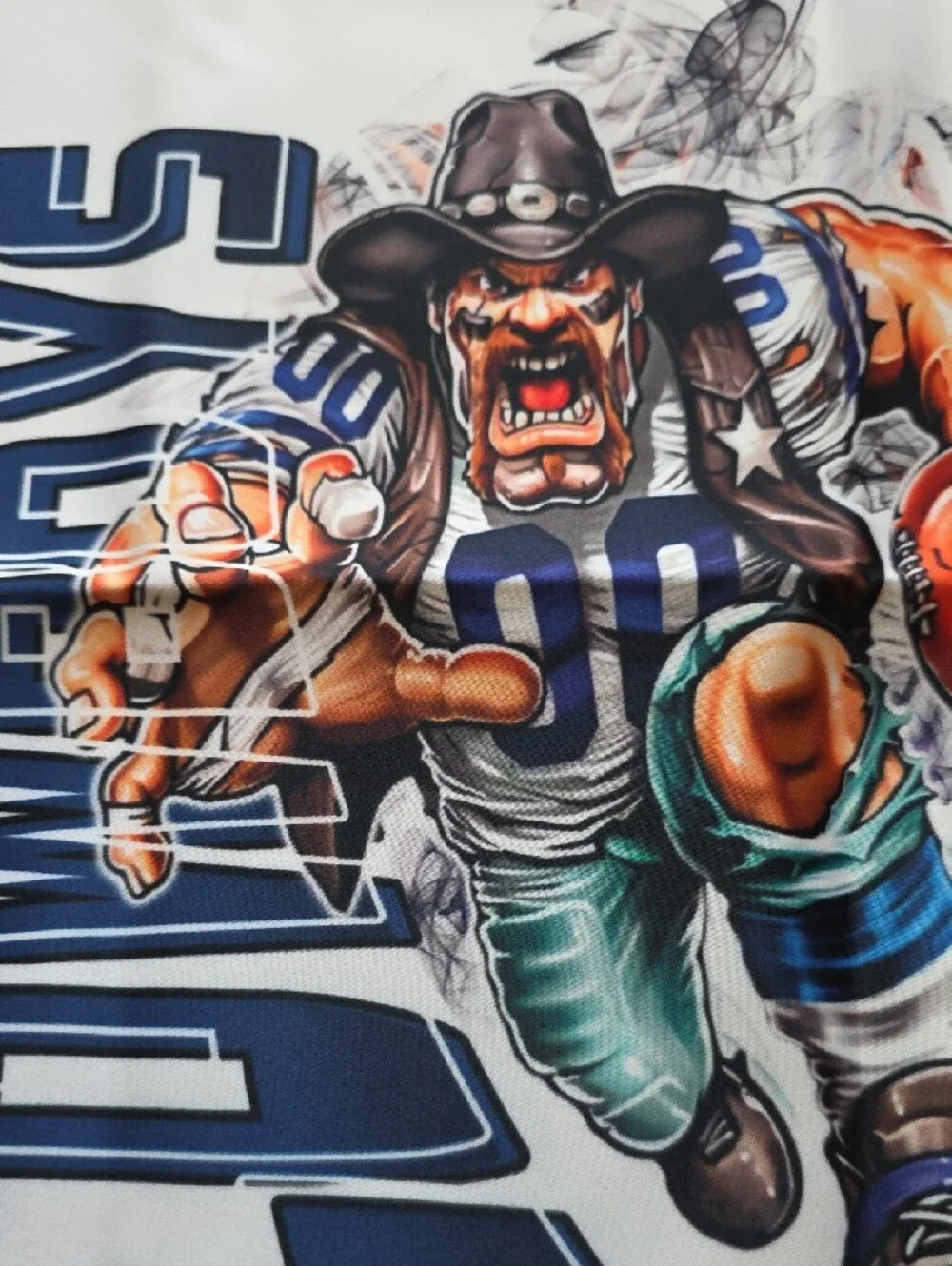 Cowboy Football Player Graphic Throw Pillow Case - Blue, Green, Orange